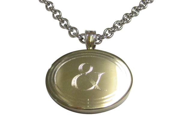 Gold Toned Etched Oval And Ampersand Sign Pendant Necklace