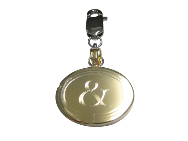 Gold Toned Etched Oval And Ampersand Sign Pendant Zipper Pull Charm