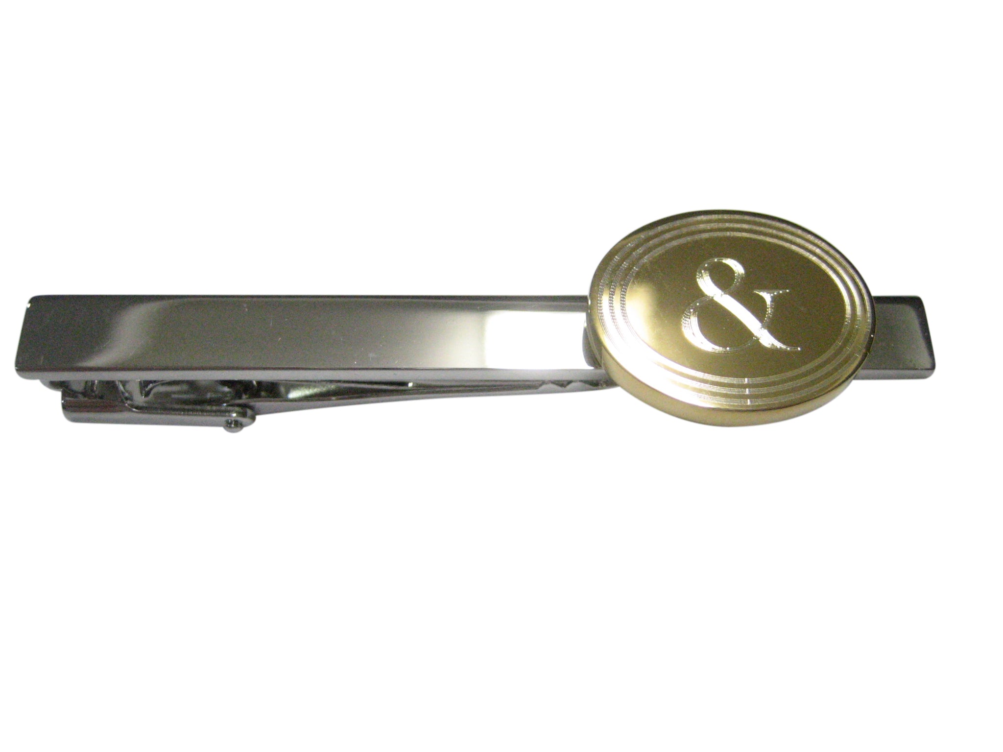 Gold Toned Etched Oval And Ampersand Sign Tie Clip
