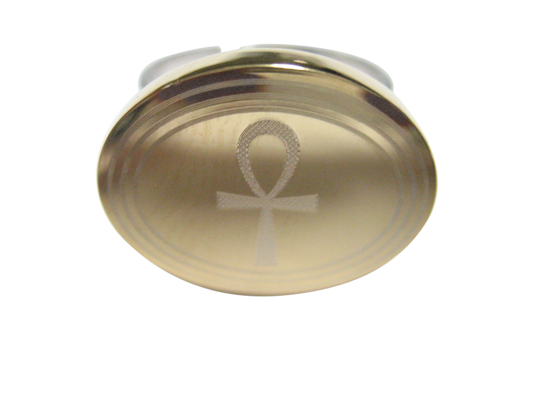 Gold Toned Etched Oval Ankh Cross Adjustable Size Fashion Ring