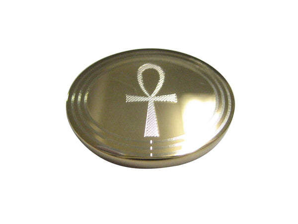 Gold Toned Etched Oval Ankh Cross Magnet