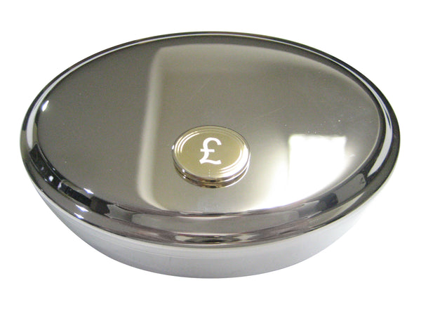 Gold Toned Etched Oval British Pound Sterling Currency Sign Pendant Oval Trinket Jewelry Box