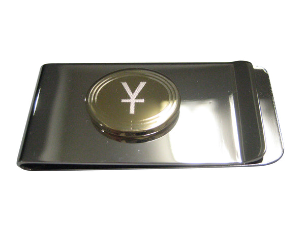 Gold Toned Etched Oval Chinese Yuan Currency Sign Money Clip