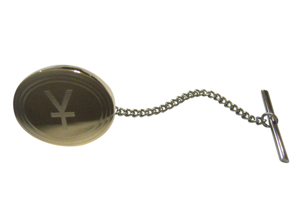 Gold Toned Etched Oval Chinese Yuan Currency Sign Tie Tack