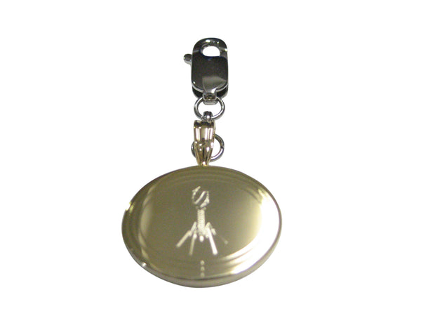 Gold Toned Etched Oval Complex Virus Pendant Zipper Pull Charm