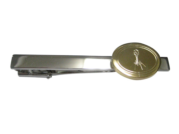 Gold Toned Etched Oval Complex Virus Tie Clip