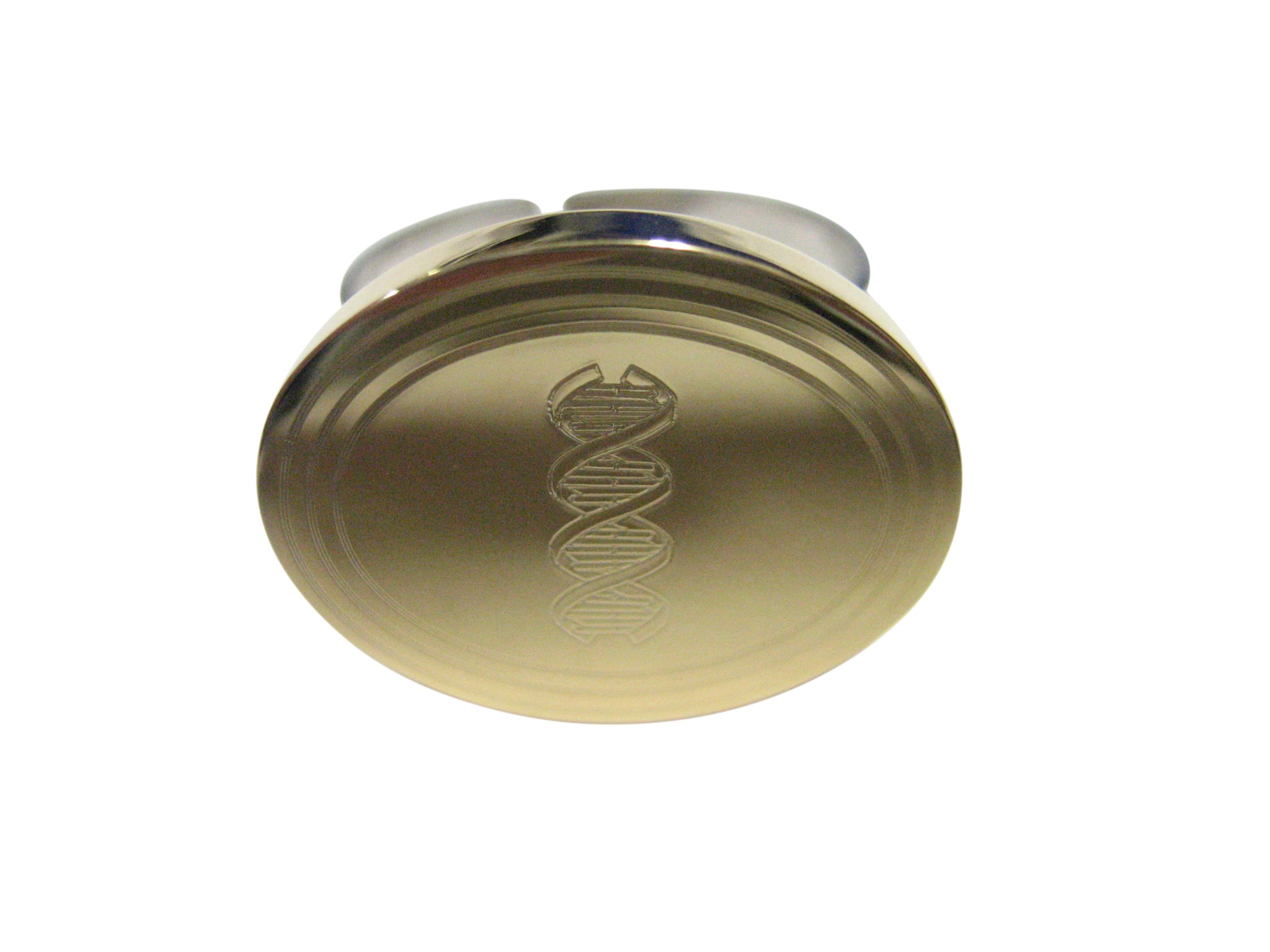 Gold Toned Etched Oval DNA Deoxyribonucleic Acid Molecule Adjustable Size Fashion Ring