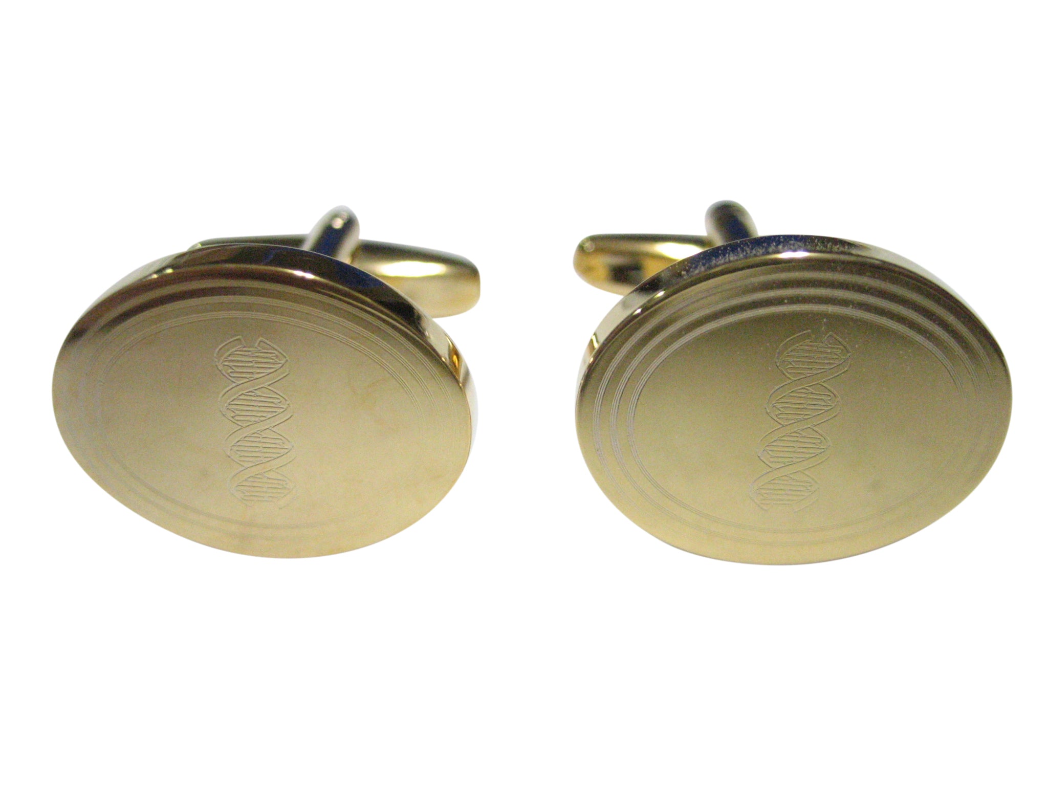 Gold Toned Etched Oval DNA Deoxyribonucleic Acid Molecule Cufflinks