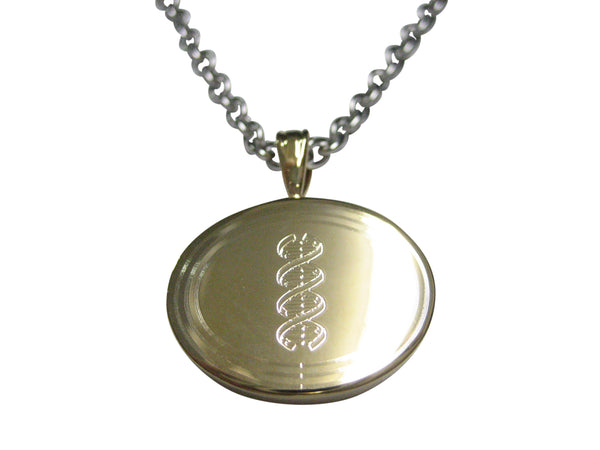 Gold Toned Etched Oval DNA Deoxyribonucleic Acid Molecule Pendant Necklace
