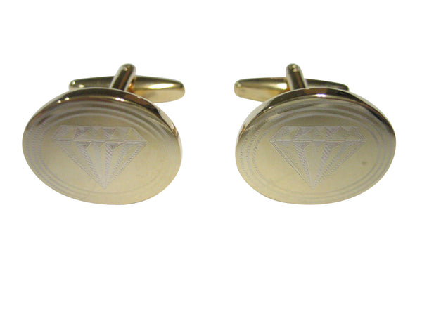 Gold Toned Etched Oval Diamond Image Cufflinks