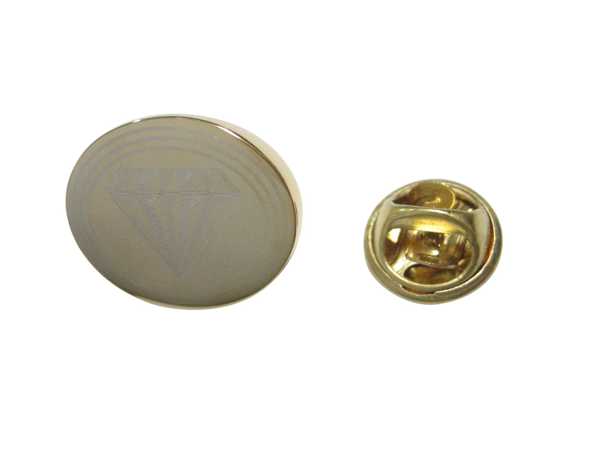 Gold Toned Etched Oval Diamond Image Lapel Pin