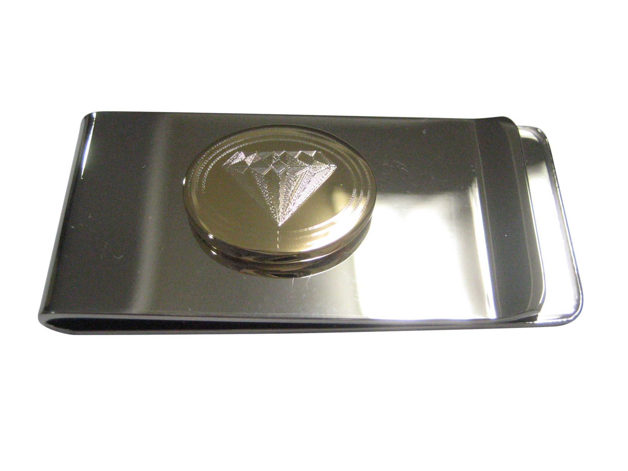 Gold Toned Etched Oval Diamond Image Money Clip