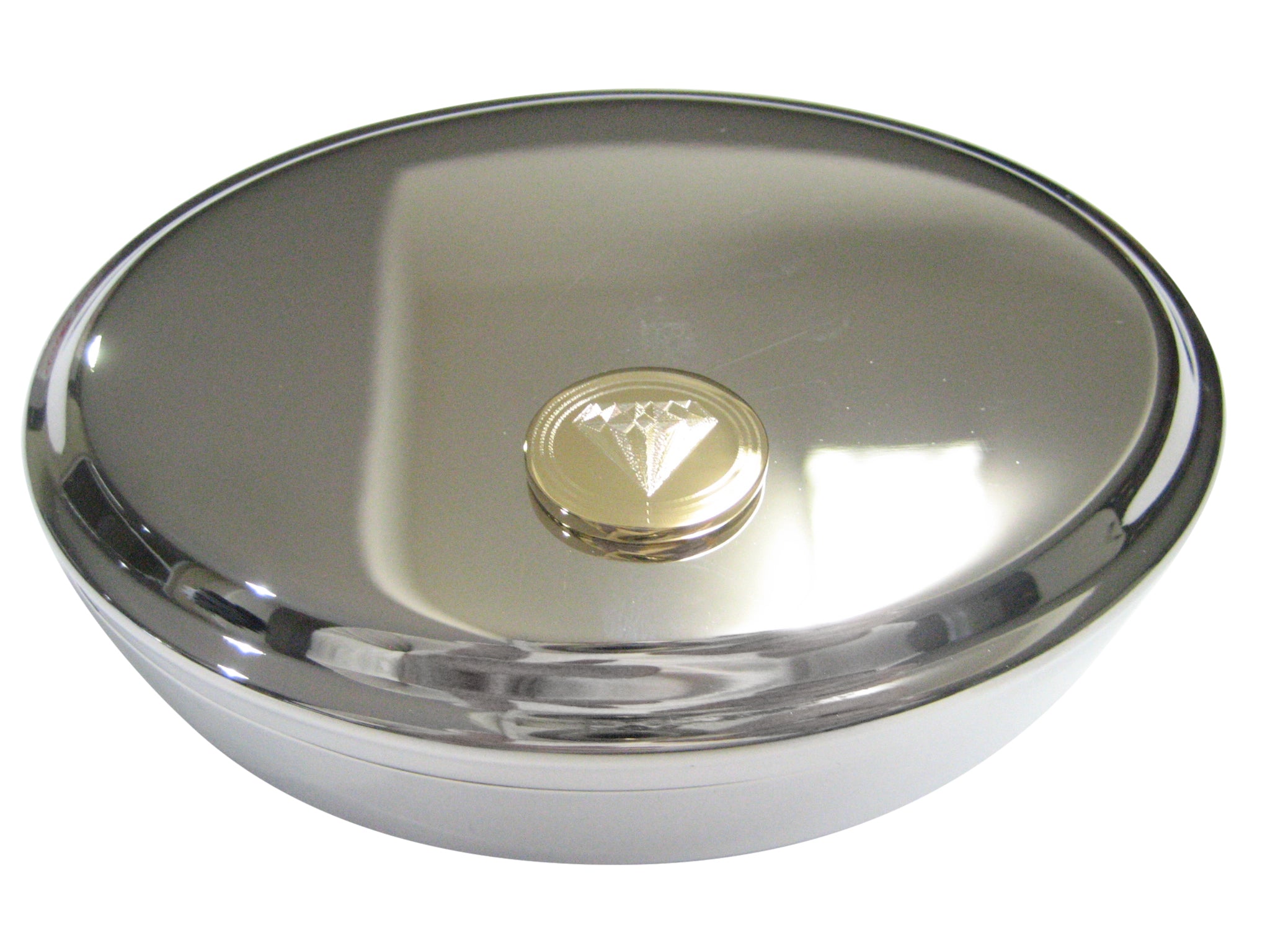 Gold Toned Etched Oval Diamond Image Oval Trinket Jewelry Box