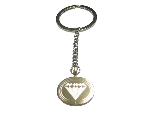 Gold Toned Etched Oval Diamond Image Pendant Keychain