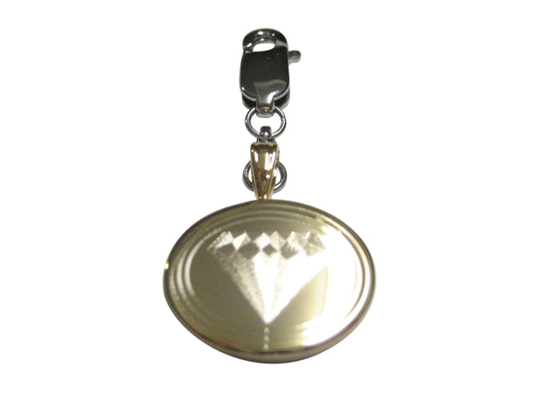 Gold Toned Etched Oval Diamond Image Pendant Zipper Pull Charm
