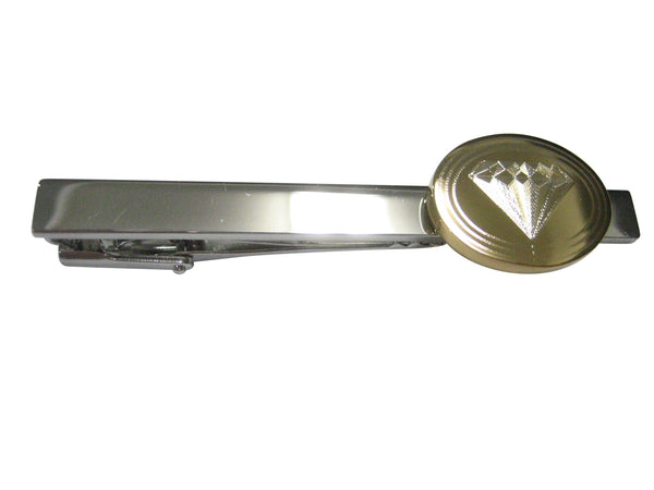 Gold Toned Etched Oval Diamond Image Tie Clip