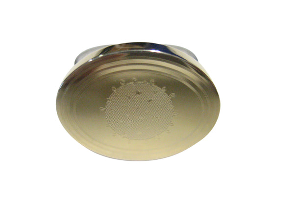 Gold Toned Etched Oval Enveloped Virus Adjustable Size Fashion Ring