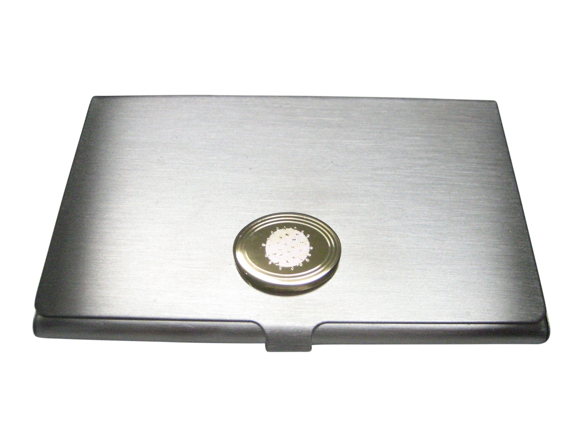 Gold Toned Etched Oval Enveloped Virus Business Card Holder