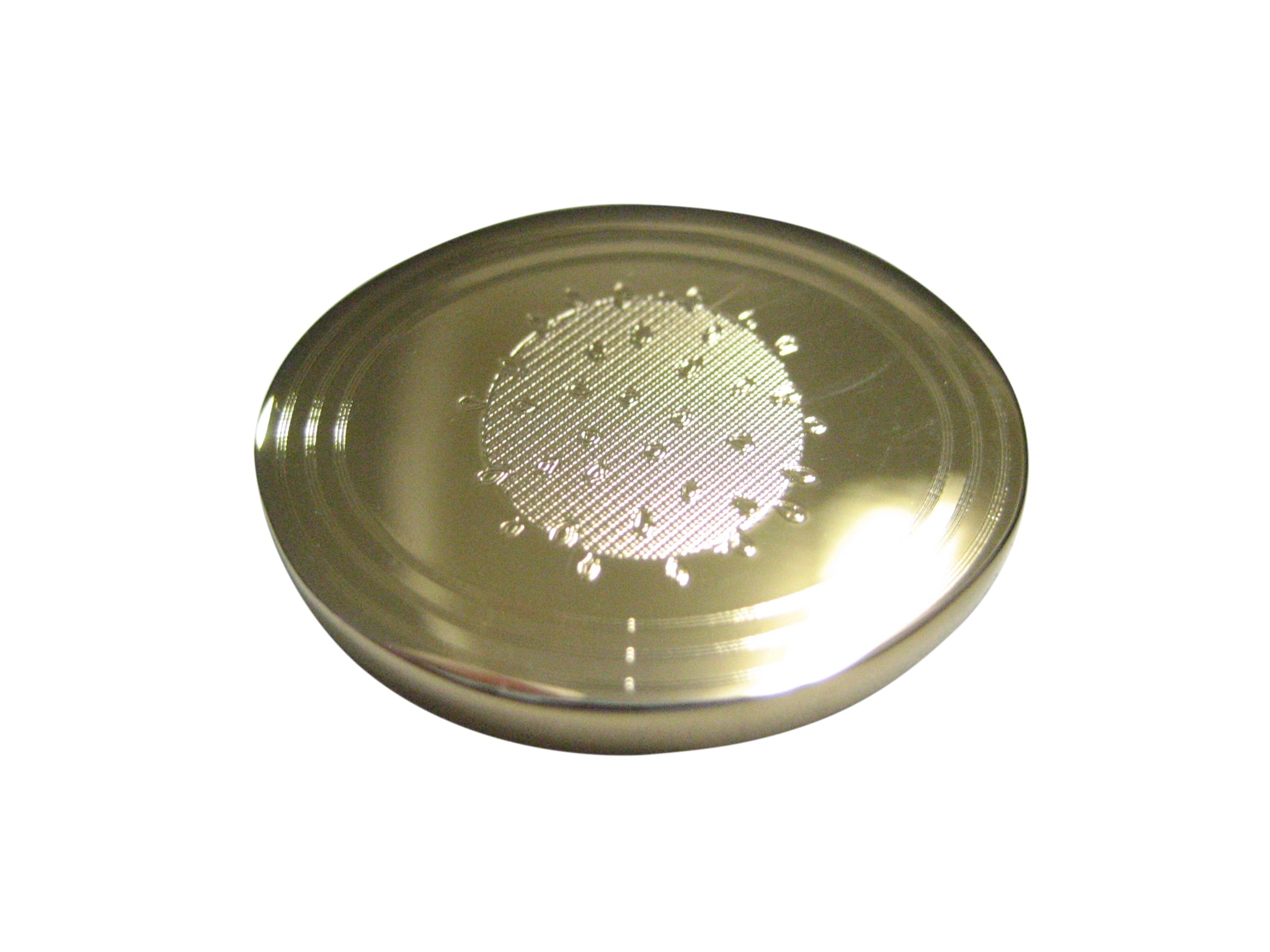 Gold Toned Etched Oval Enveloped Virus Magnet