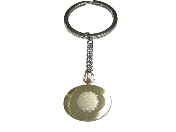 Gold Toned Etched Oval Enveloped Virus Pendant Keychain