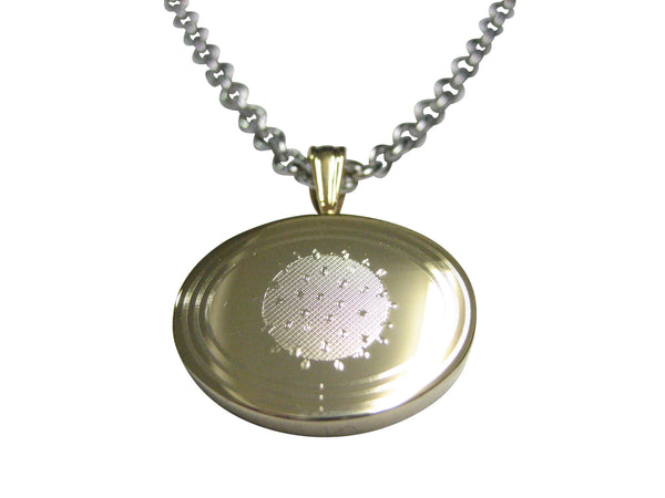 Gold Toned Etched Oval Enveloped Virus Pendant Necklace