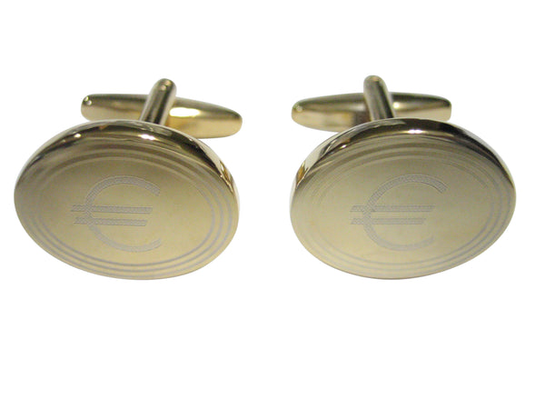 Gold Toned Etched Oval Euro Currency Sign Cufflinks