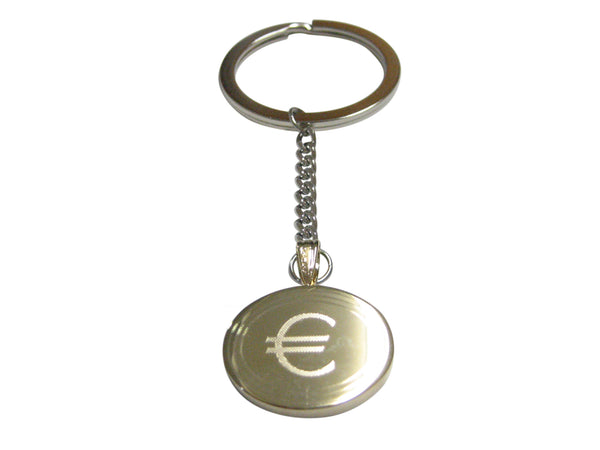 Gold Toned Etched Oval Euro Currency Sign Pendant Keychain