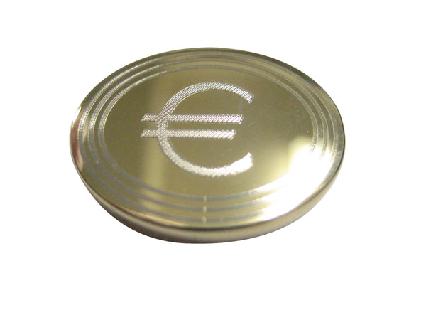 Gold Toned Etched Oval Euro Currency Sign Pendant Magnet