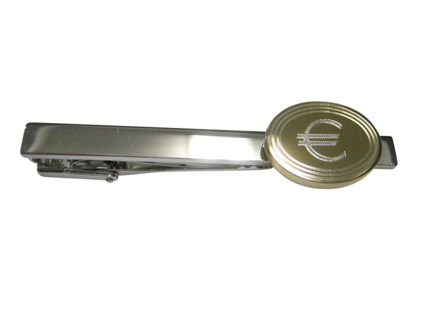 Gold Toned Etched Oval Euro Currency Sign Pendant Tie Clip