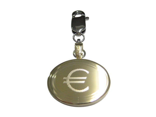 Gold Toned Etched Oval Euro Currency Sign Pendant Zipper Pull Charm