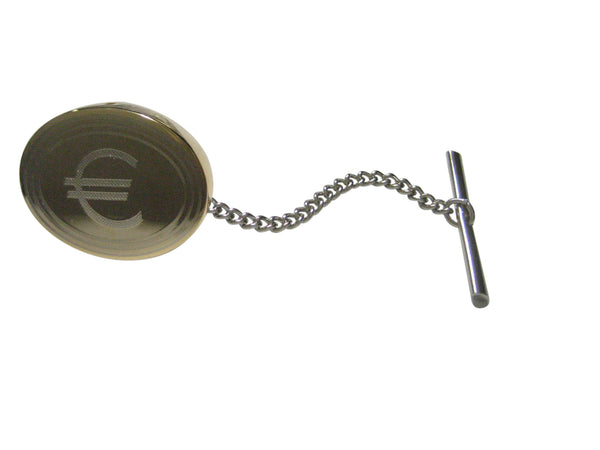 Gold Toned Etched Oval Euro Currency Sign Tie Tack