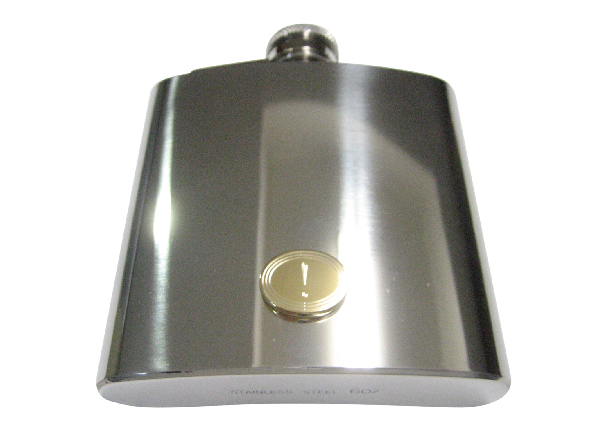 Gold Toned Etched Oval Exclamation Mark Pendant 6oz Flask