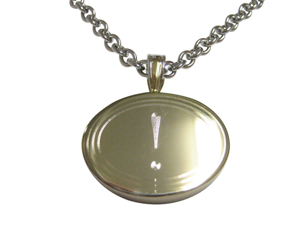 Gold Toned Etched Oval Exclamation Mark Pendant Necklace