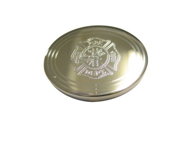 Gold Toned Etched Oval Fire Fighter Emblem Magnet