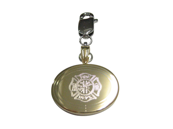 Gold Toned Etched Oval Fire Fighter Emblem Pendant Zipper Pull Charm