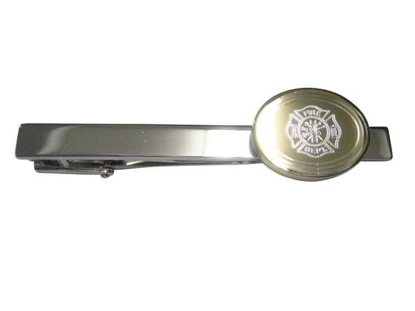 Gold Toned Etched Oval Fire Fighter Emblem Tie Clip