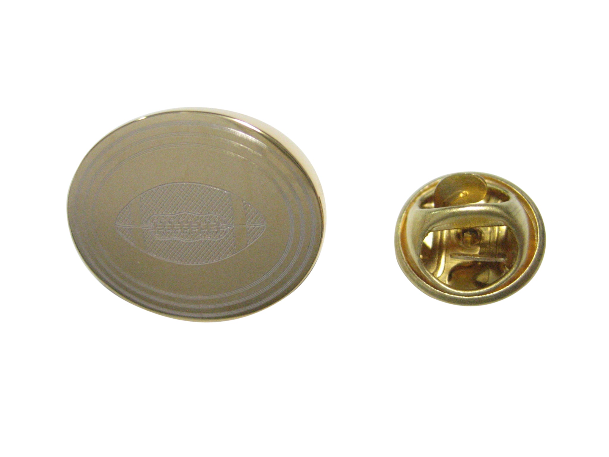 Gold Toned Etched Oval Football Lapel Pin