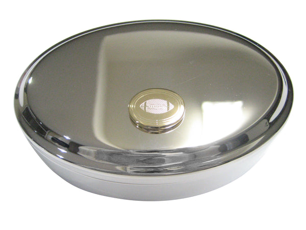 Gold Toned Etched Oval Football Oval Trinket Jewelry Box