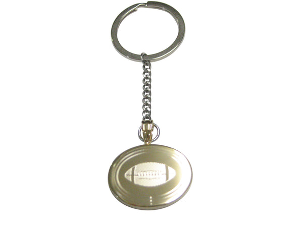 Gold Toned Etched Oval Football Pendant Keychain