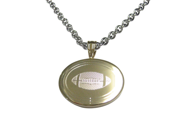 Gold Toned Etched Oval Football Pendant Necklace