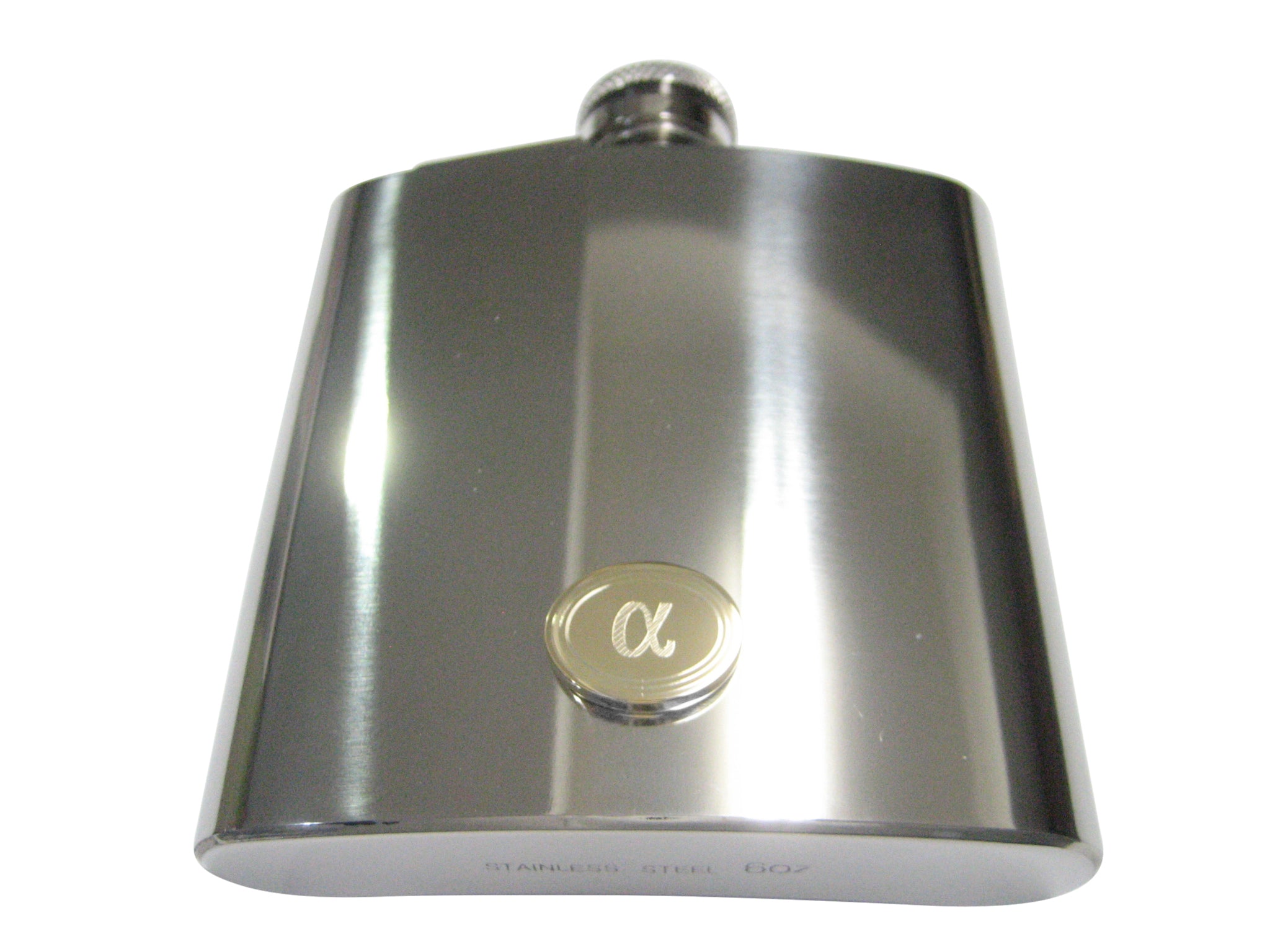 Gold Toned Etched Oval Greek Letter Alpha 6oz Flask