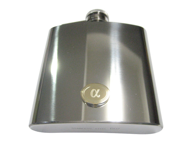 Gold Toned Etched Oval Greek Letter Alpha 6oz Flask