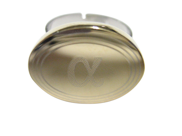 Gold Toned Etched Oval Greek Letter Alpha Adjustable Size Fashion Ring