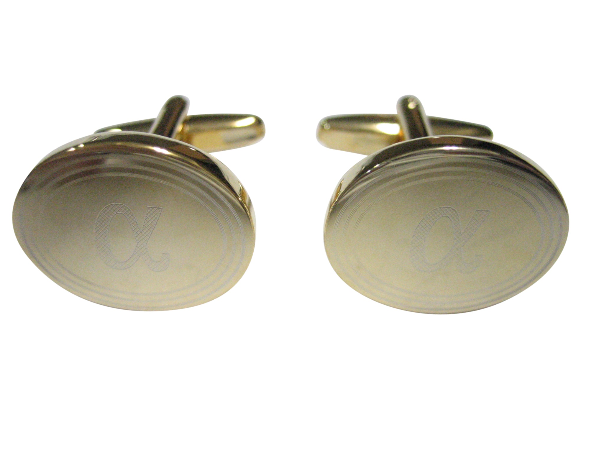 Gold Toned Etched Oval Greek Letter Alpha Cufflinks