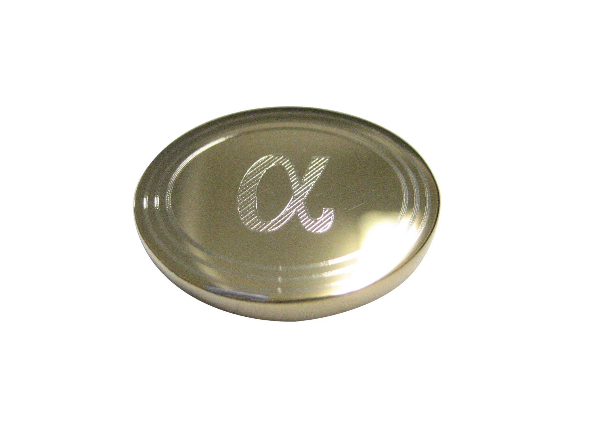 Gold Toned Etched Oval Greek Letter Alpha Magnet