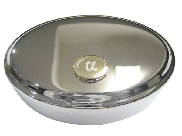 Gold Toned Etched Oval Greek Letter Alpha Oval Trinket Jewelry Box