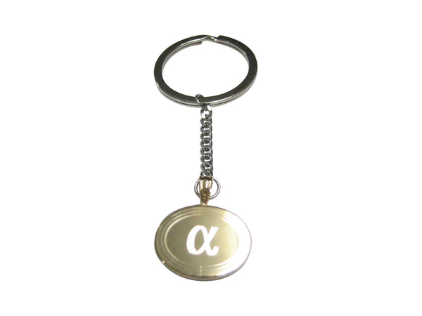 Gold Toned Etched Oval Greek Letter Alpha Pendant Keychain