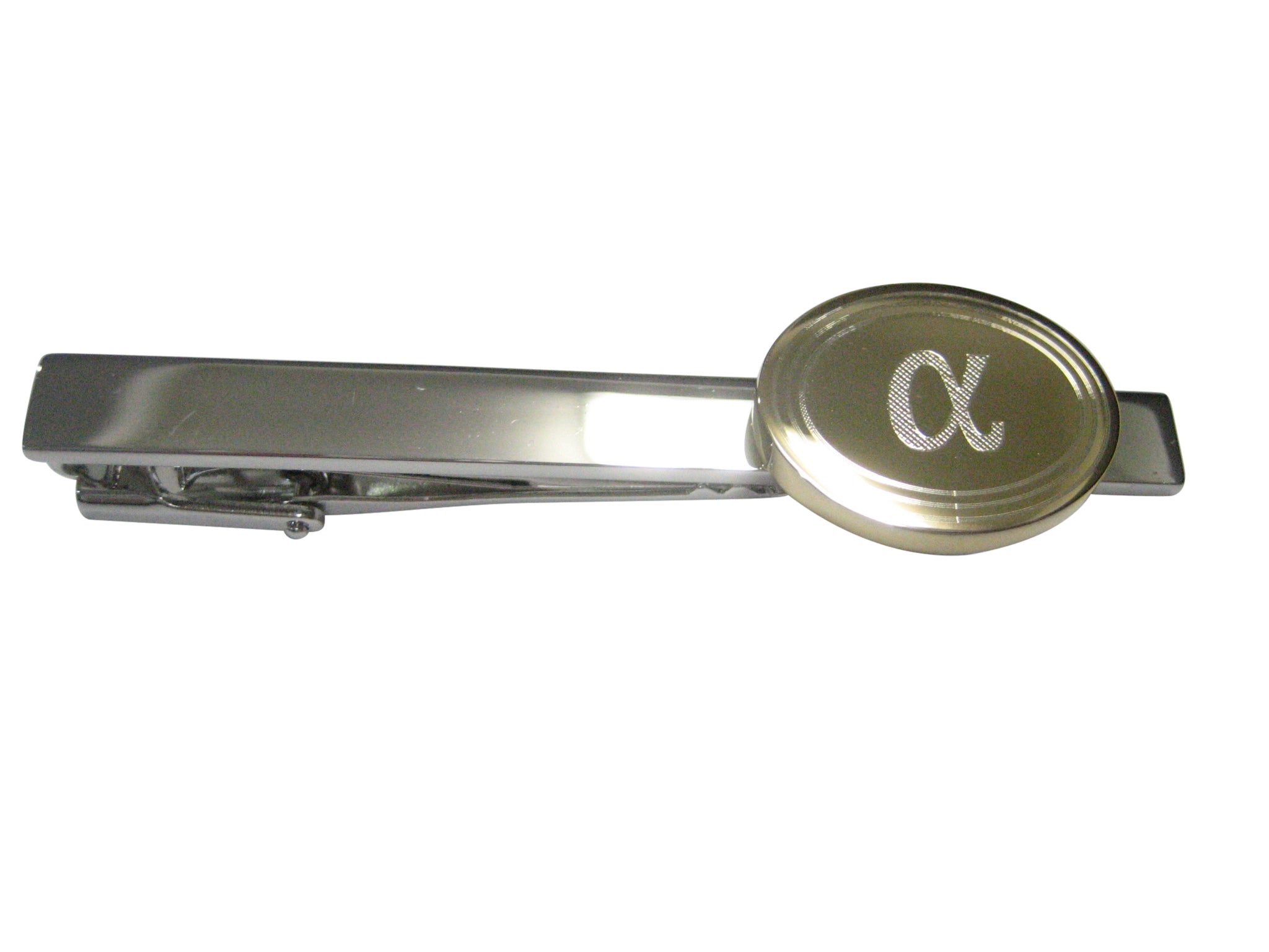 Gold Toned Etched Oval Greek Letter Alpha Tie Clip
