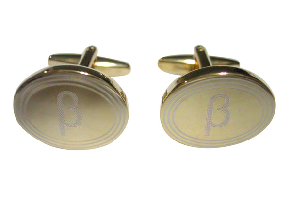 Gold Toned Etched Oval Greek Letter Beta Cufflinks