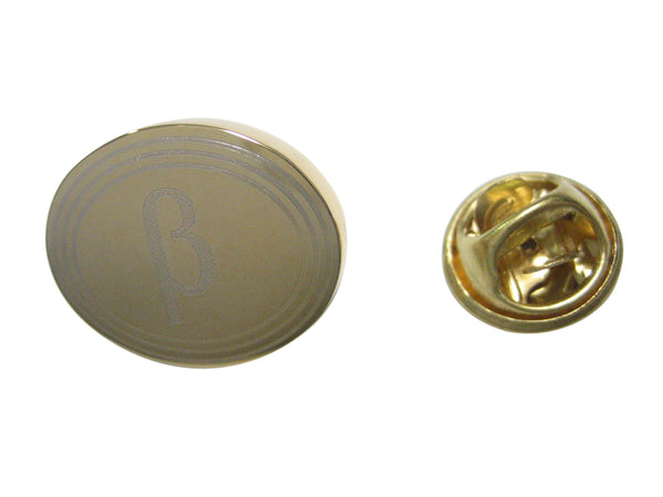 Gold Toned Etched Oval Greek Letter Beta Lapel Pin